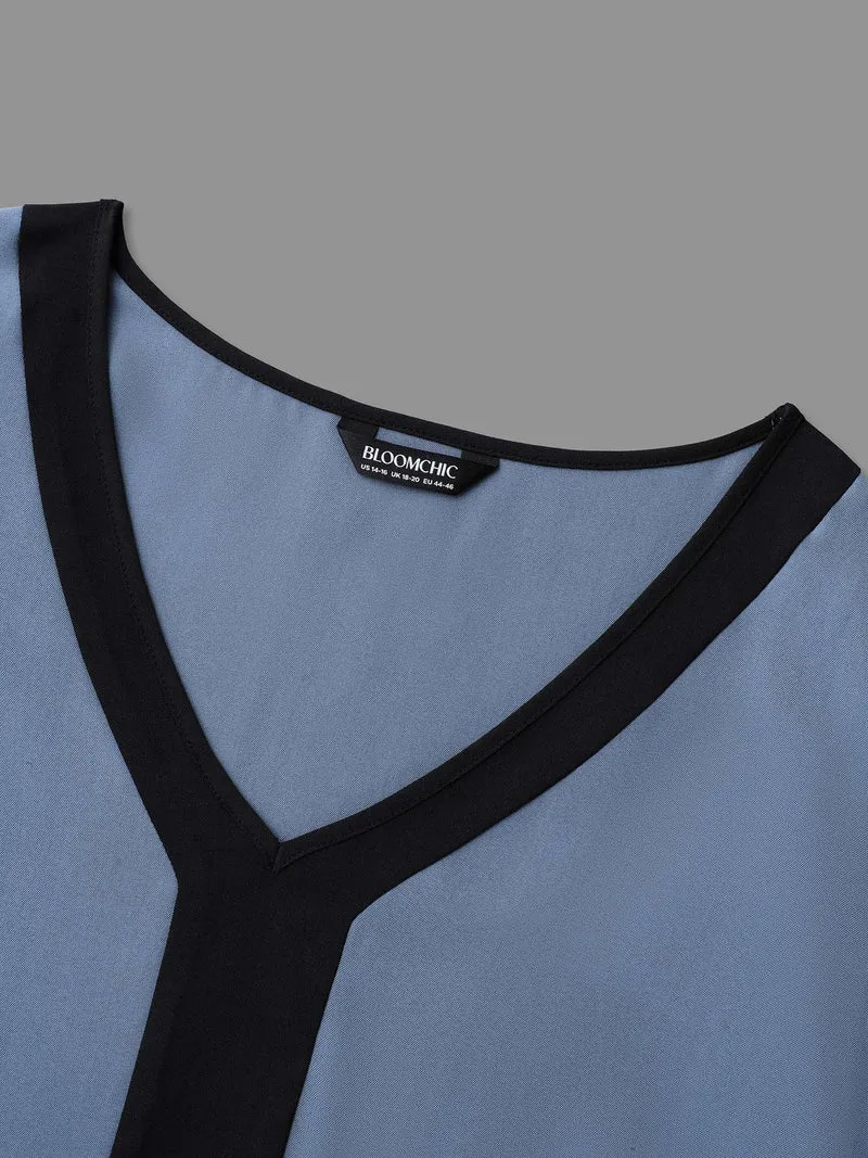 Contrasting Panel Lantern Sleeve Shirt