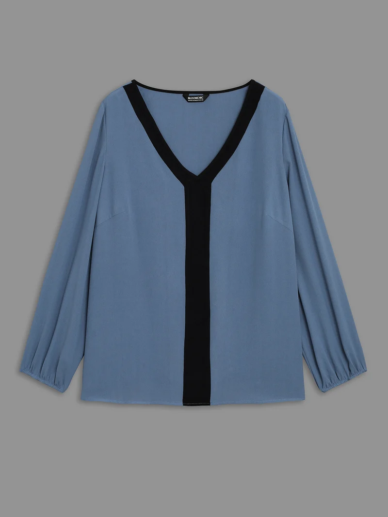 Contrasting Panel Lantern Sleeve Shirt