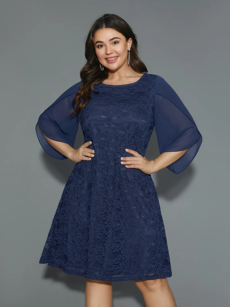 Textured Patchwork Petal Sleeve Dress
