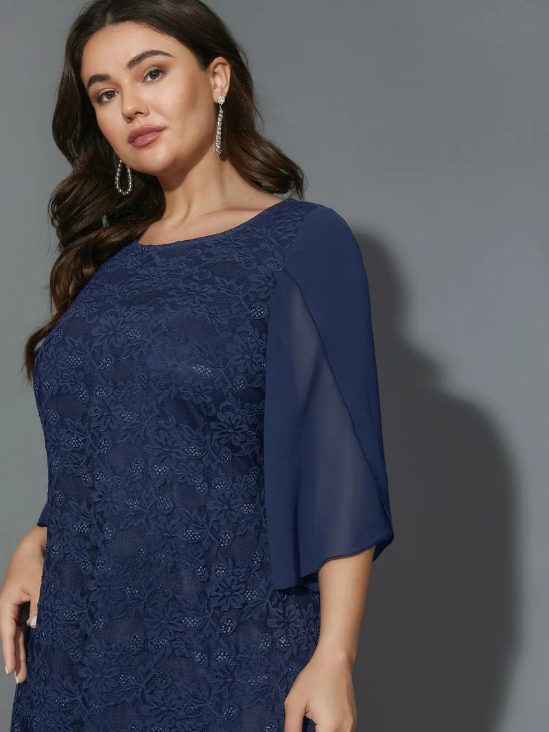 Textured Patchwork Petal Sleeve Dress
