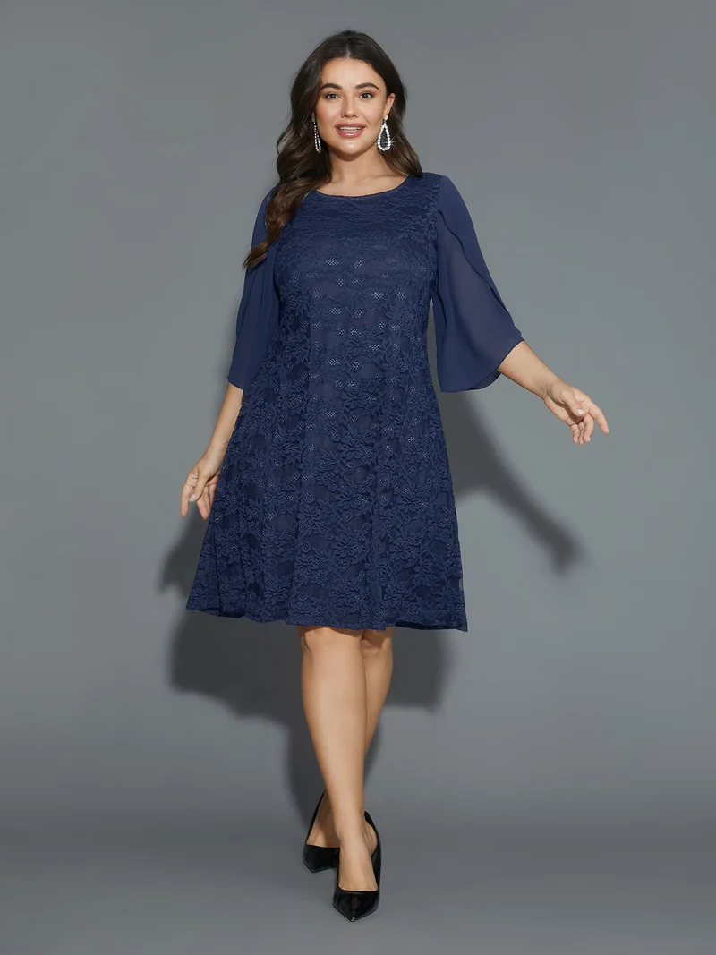 Textured Patchwork Petal Sleeve Dress