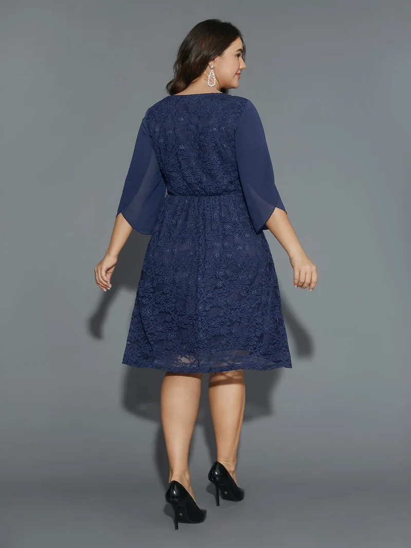 Textured Patchwork Petal Sleeve Dress