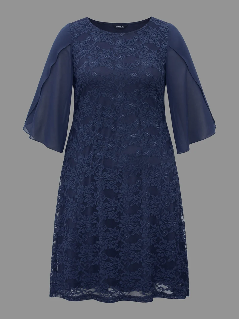 Textured Patchwork Petal Sleeve Dress