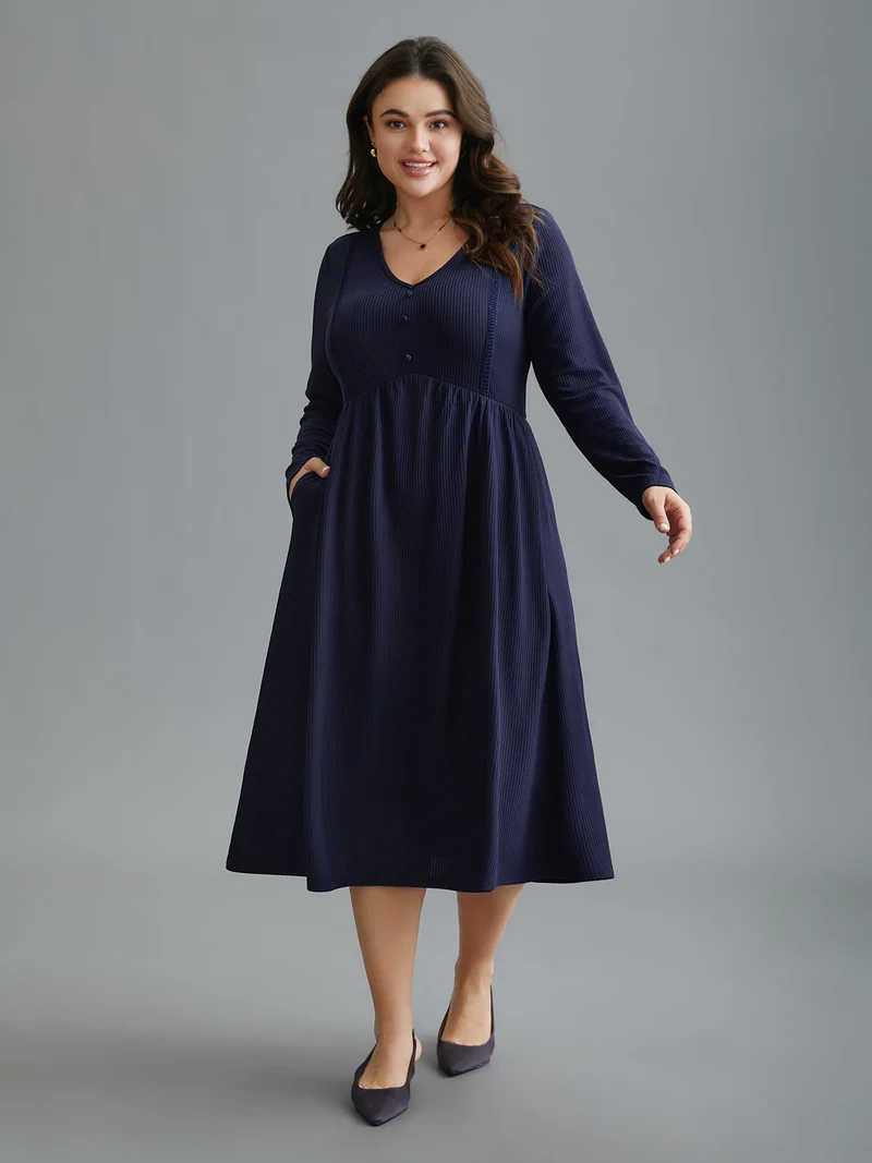 Pit Strip Pocket Waist-Cinching Midi Dress