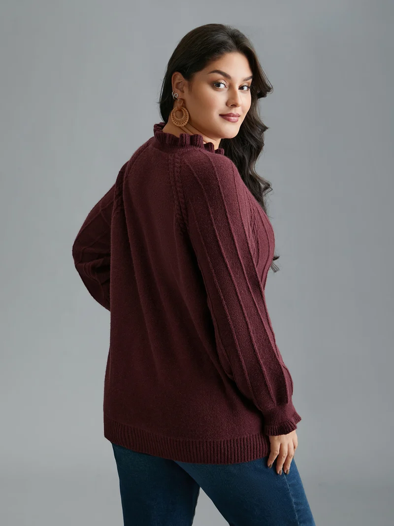 Supersoft Essentials Ruffles Neck Raglan Sleeve Pullover