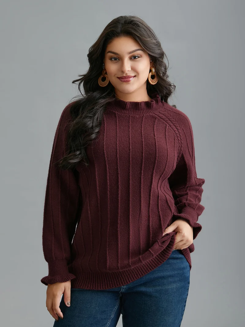 Supersoft Essentials Ruffles Neck Raglan Sleeve Pullover