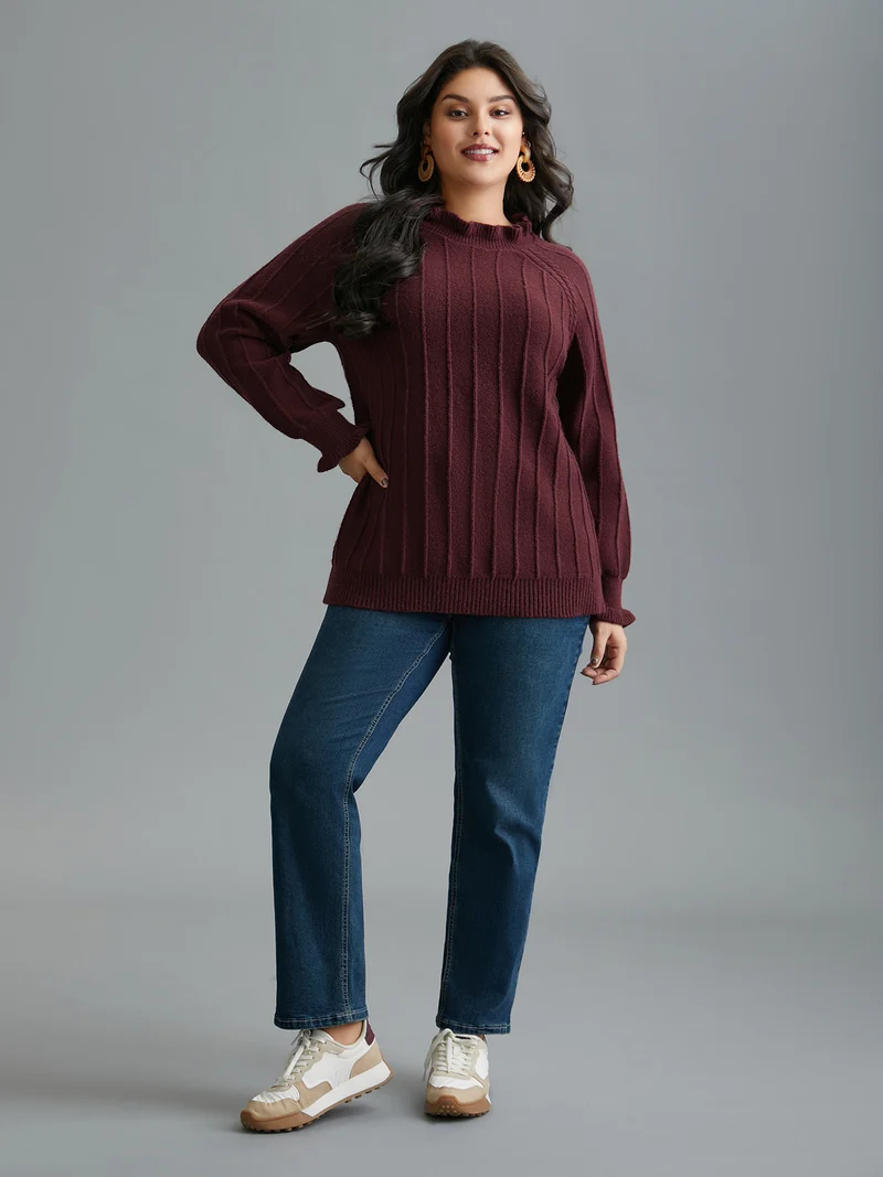 Supersoft Essentials Ruffles Neck Raglan Sleeve Pullover