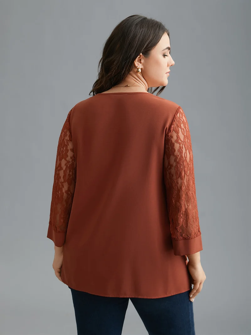 Sheer Lace Sleeve Open-Front Design Blouse
