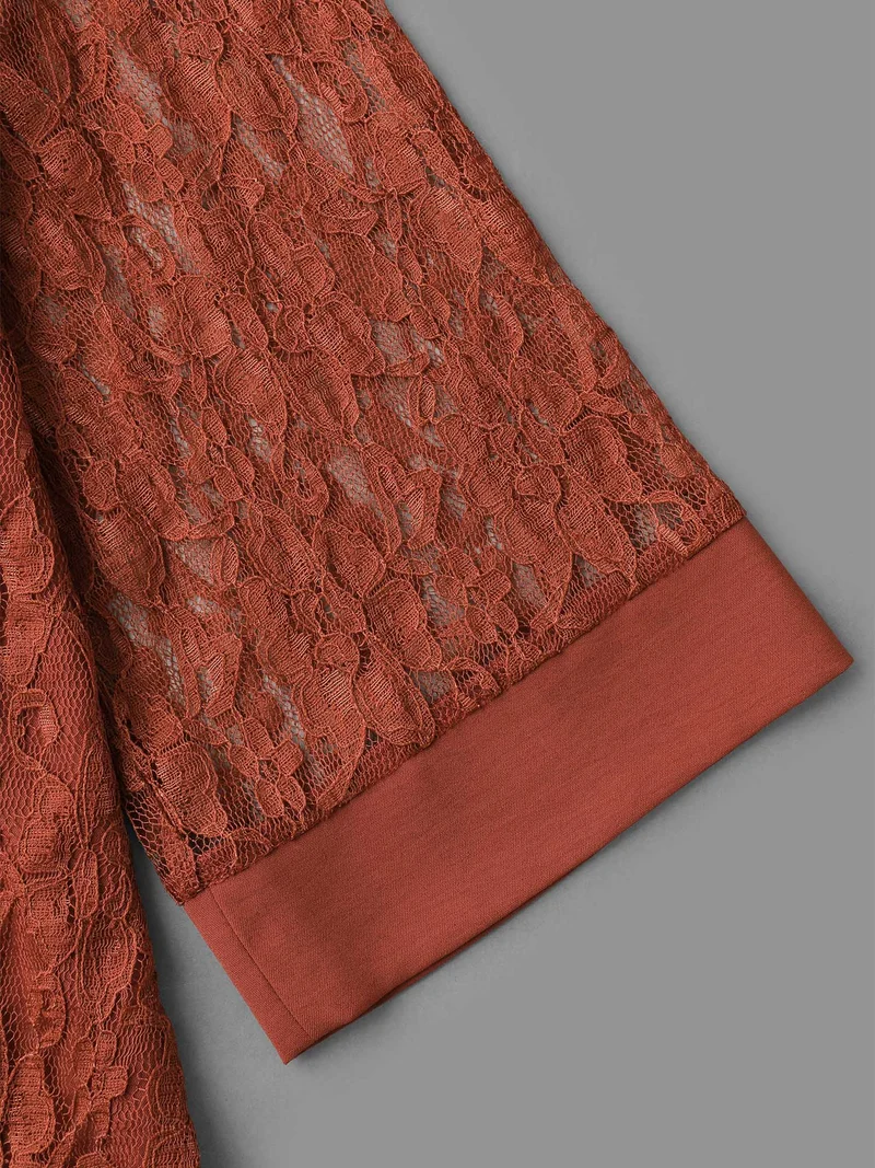 Sheer Lace Sleeve Open-Front Design Blouse