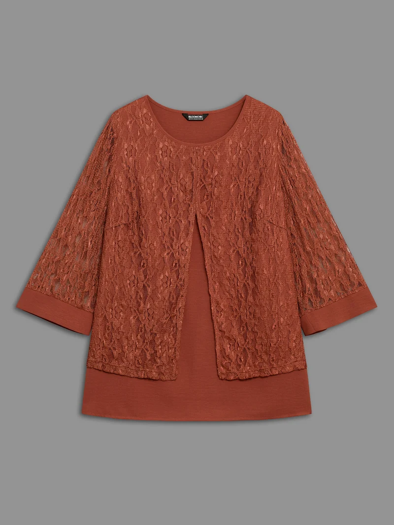 Sheer Lace Sleeve Open-Front Design Blouse