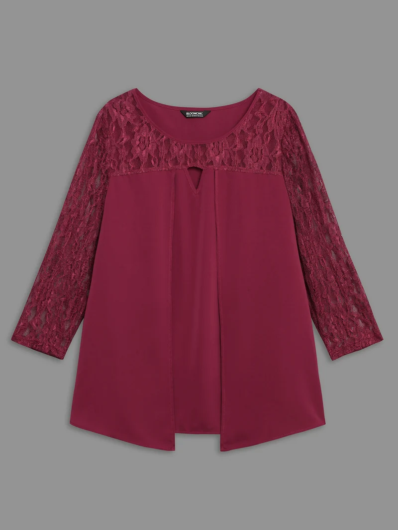 Sheer Lace Sleeve Neck Cut-Out Shirt