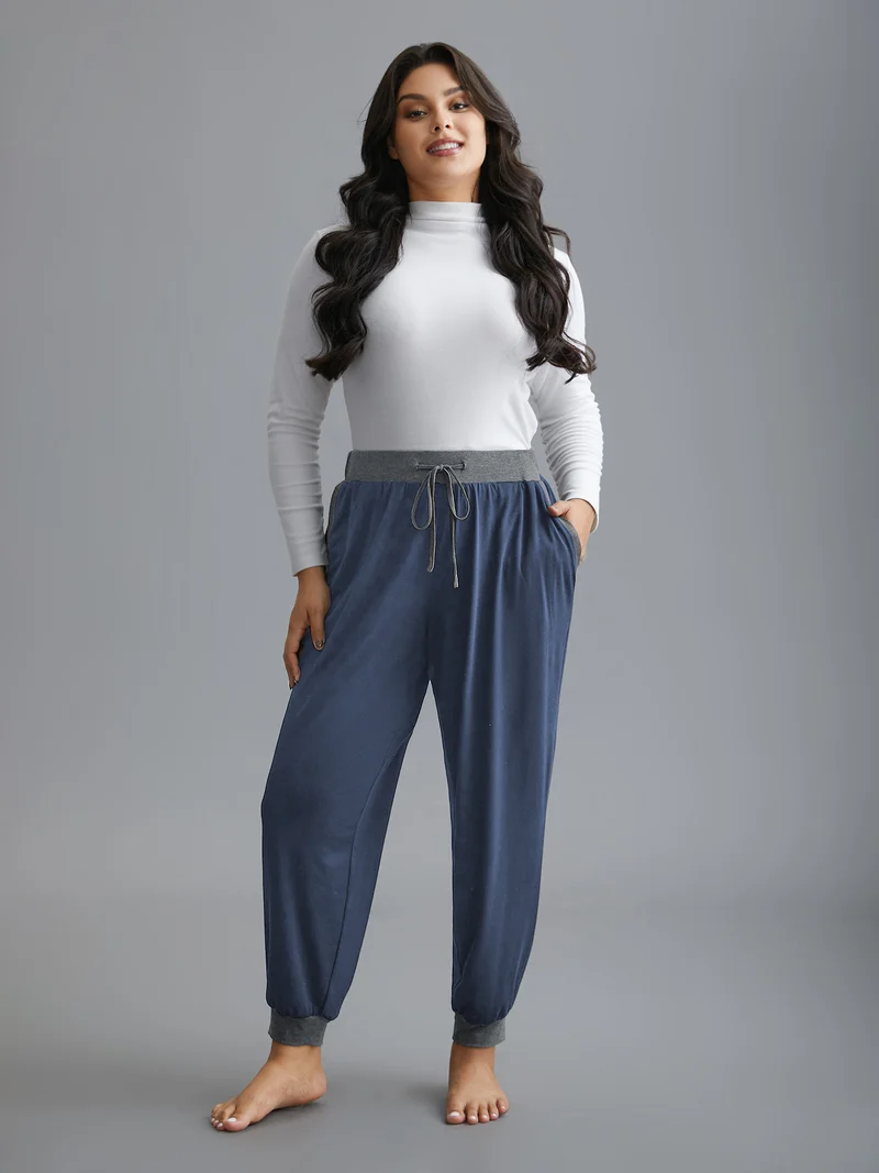 Contrast Drawstring Loungewear Bottoms