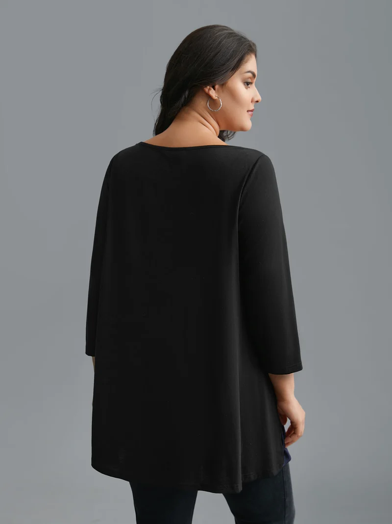 Color Block Chest Pocket Round Neck T-Shirt