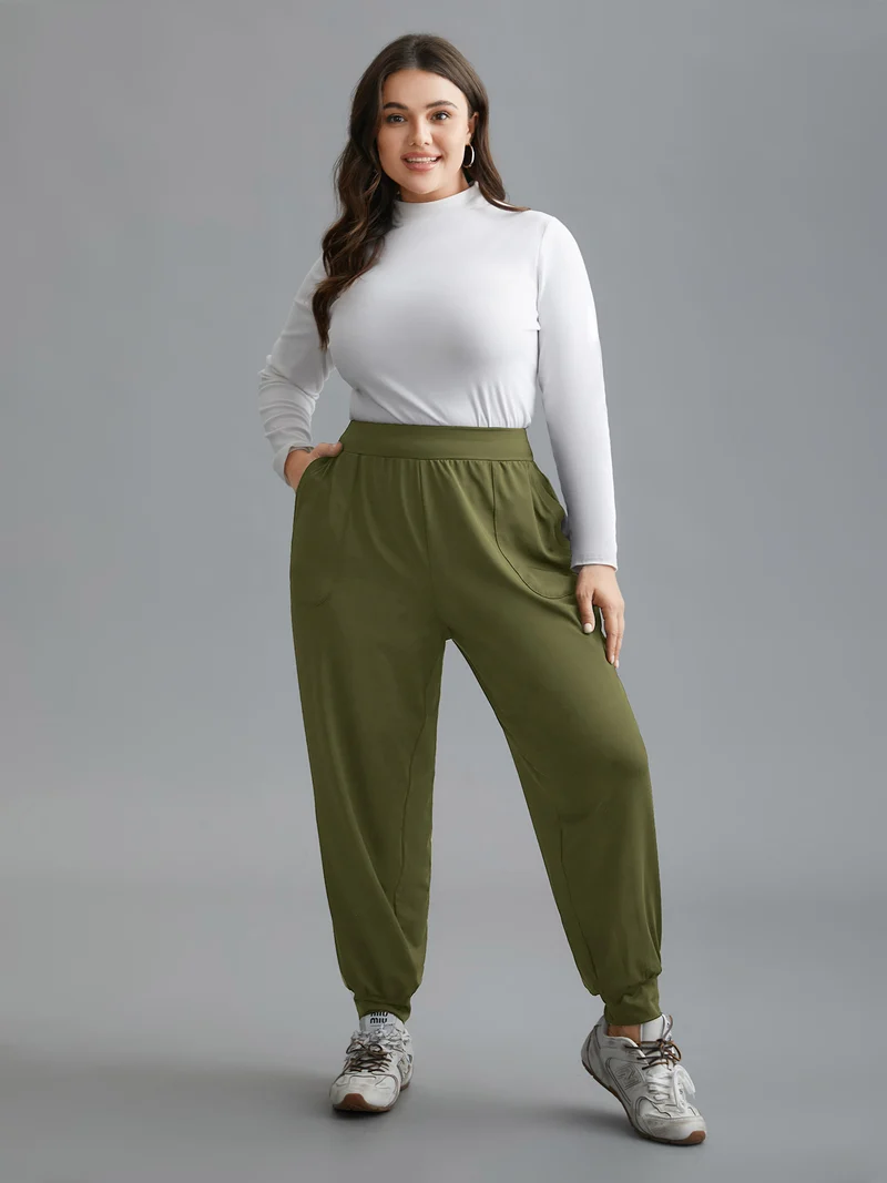 Elastic Waist Mid-Rise Yoga Jogger Pants