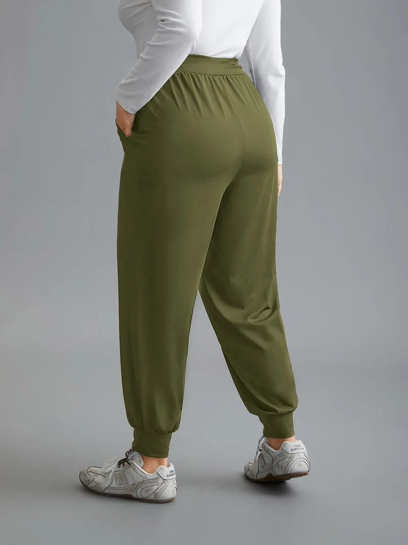 Elastic Waist Mid-Rise Yoga Jogger Pants