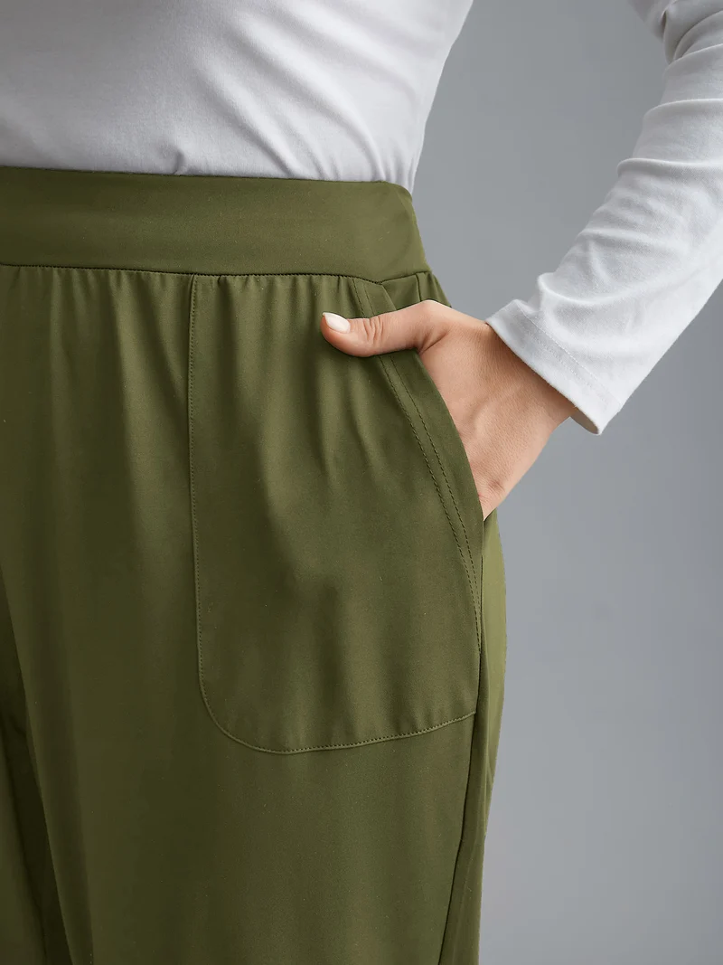 Elastic Waist Mid-Rise Yoga Jogger Pants
