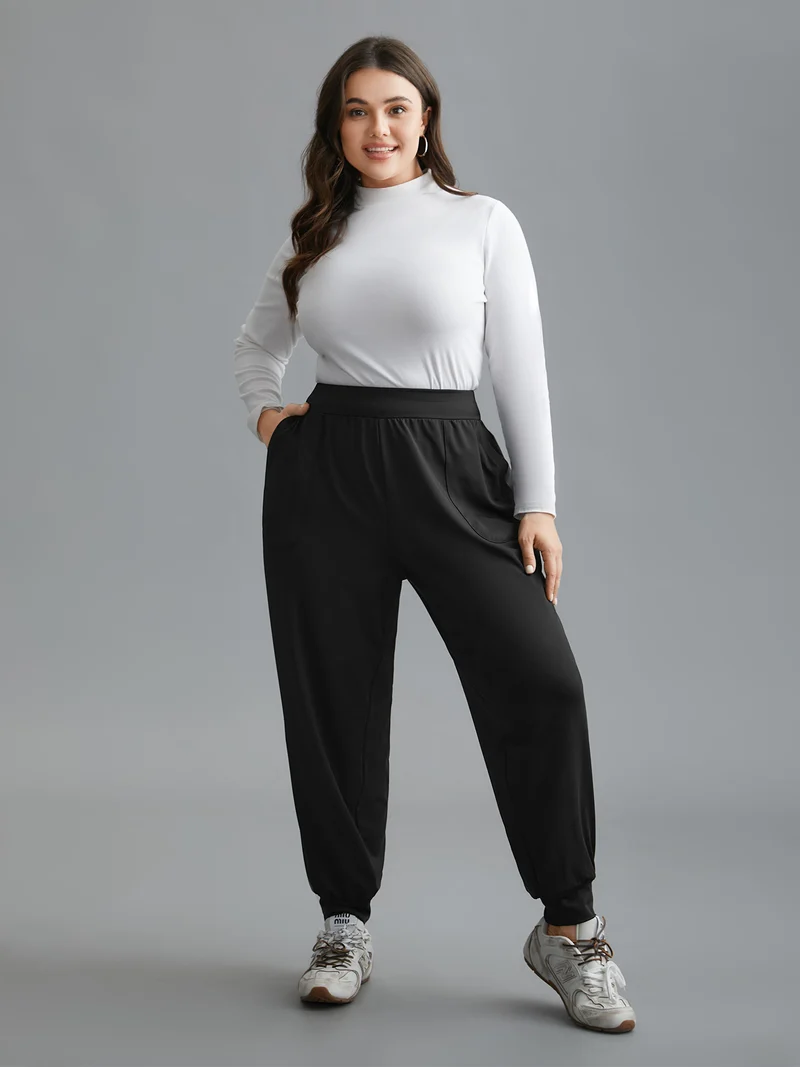 Elastic Waist Mid-Rise Yoga Jogger Pants
