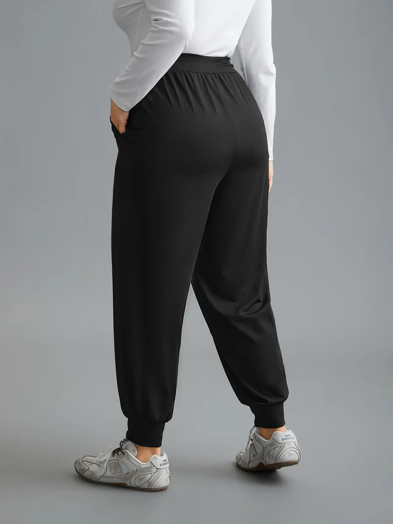 Elastic Waist Mid-Rise Yoga Jogger Pants