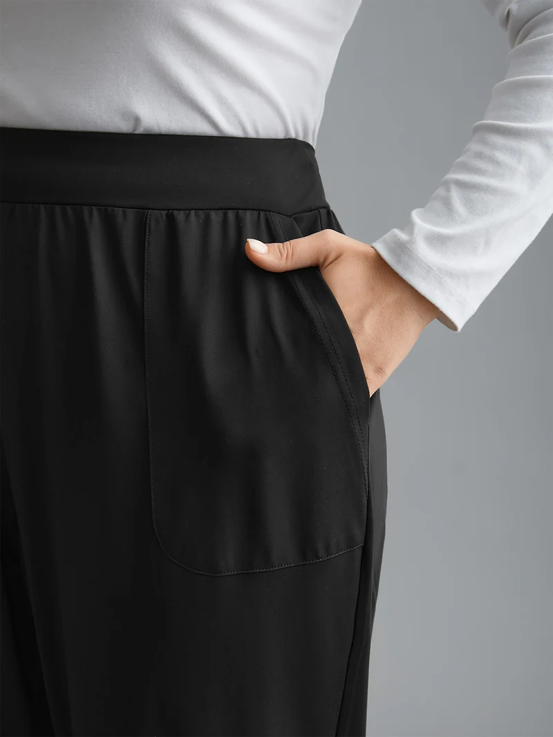 Elastic Waist Mid-Rise Yoga Jogger Pants