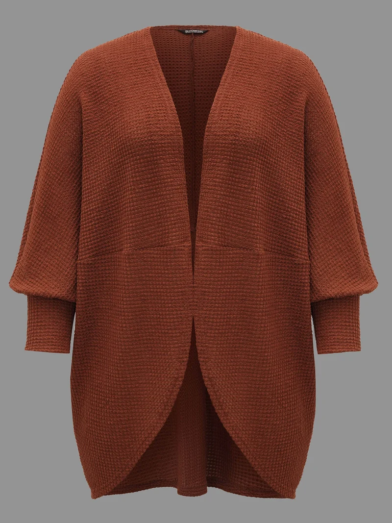 Textured Curved Hem Lantern Sleeve Cardigan