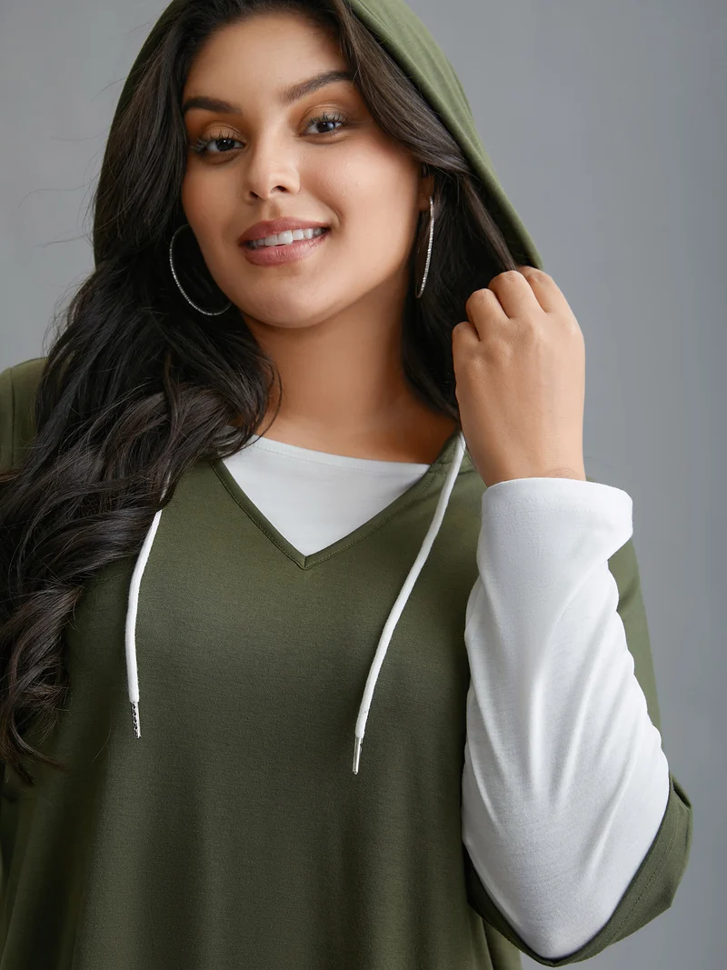 Color Contrast Combined Hoodie Shirt