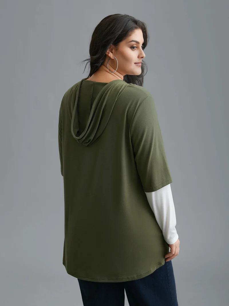 Color Contrast Combined Hoodie Shirt