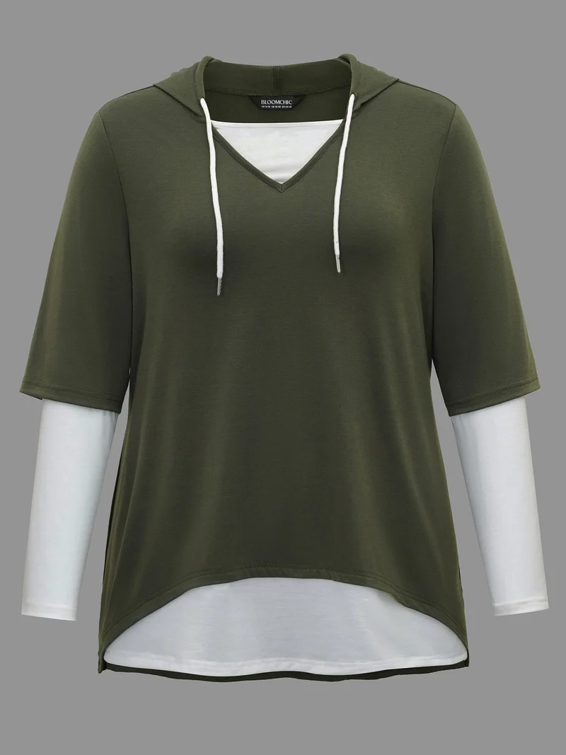 Color Contrast Combined Hoodie Shirt