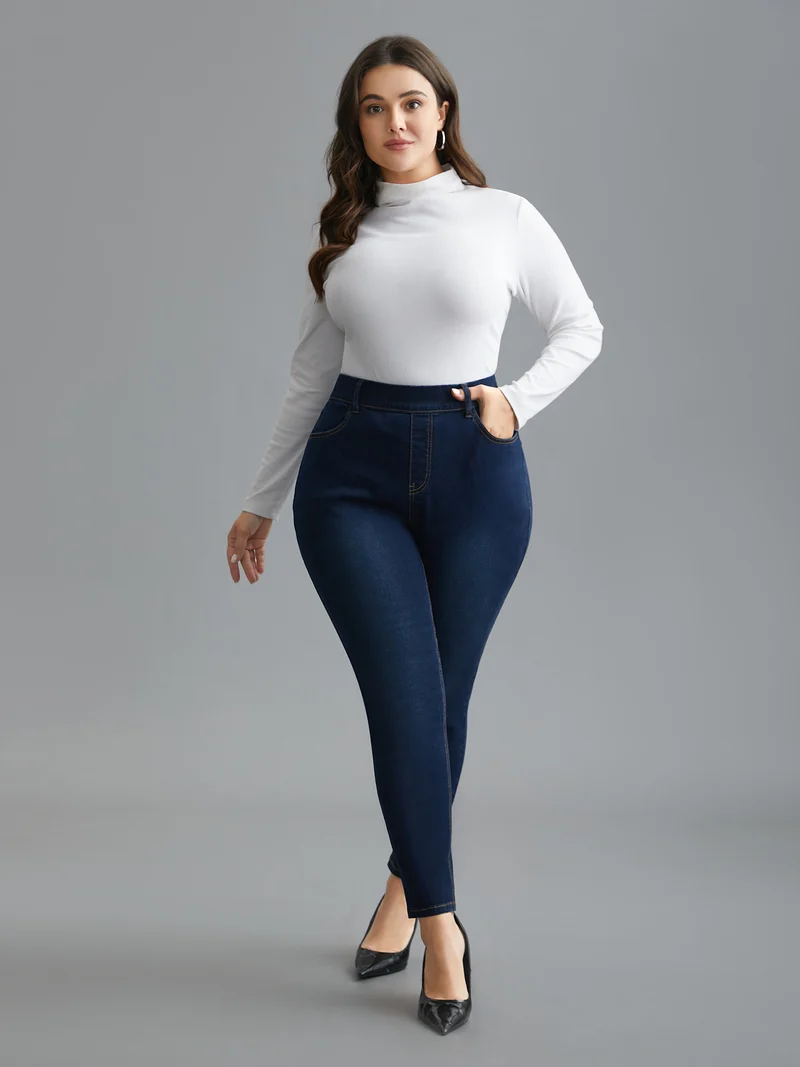 Elastic Waist Mid Rise Skinny Jeans