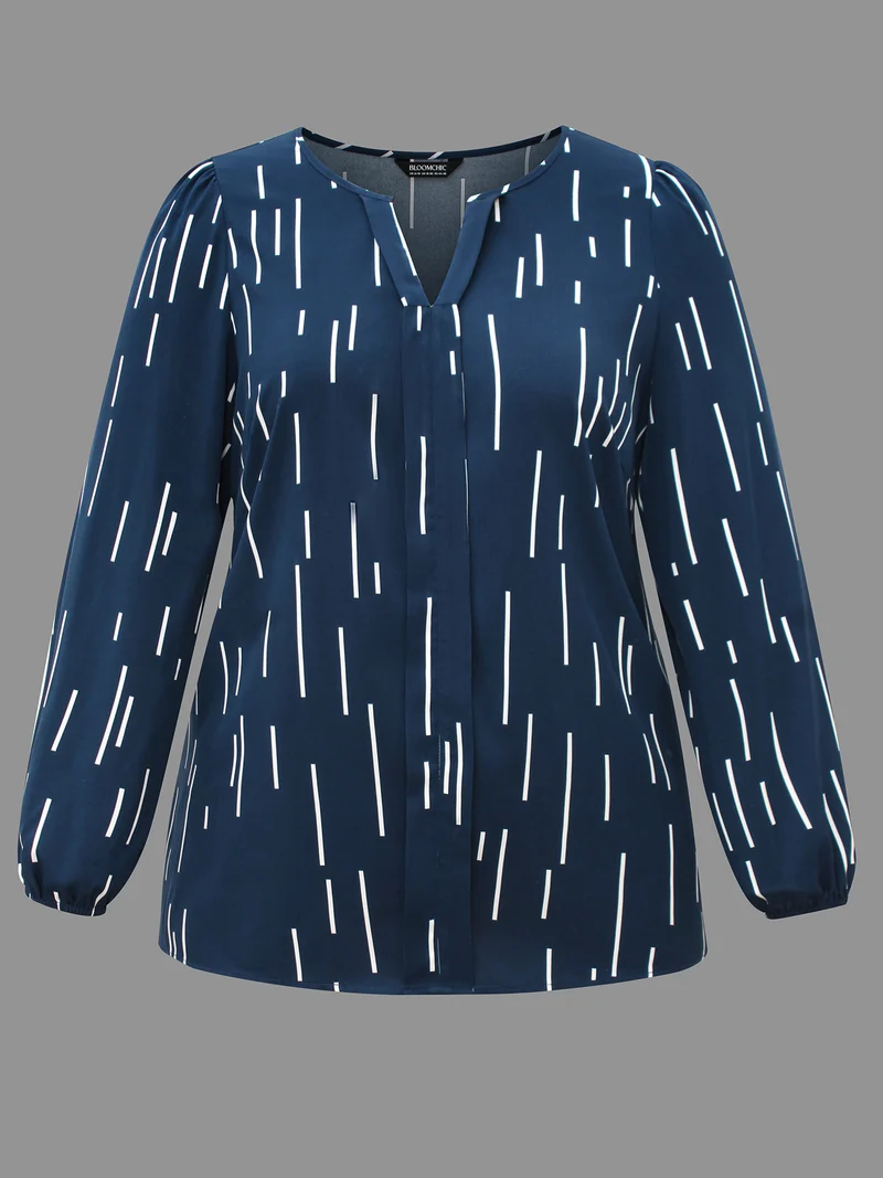 Geometric Print Notched Collar Blouse