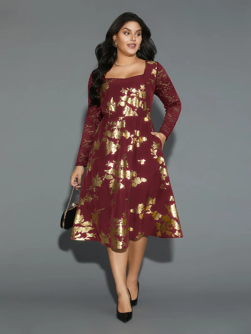 Glitter Floral Crochet Lace Mesh Dress
