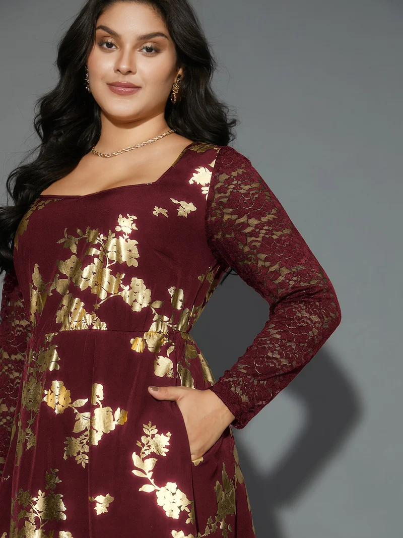 Glitter Floral Crochet Lace Mesh Dress