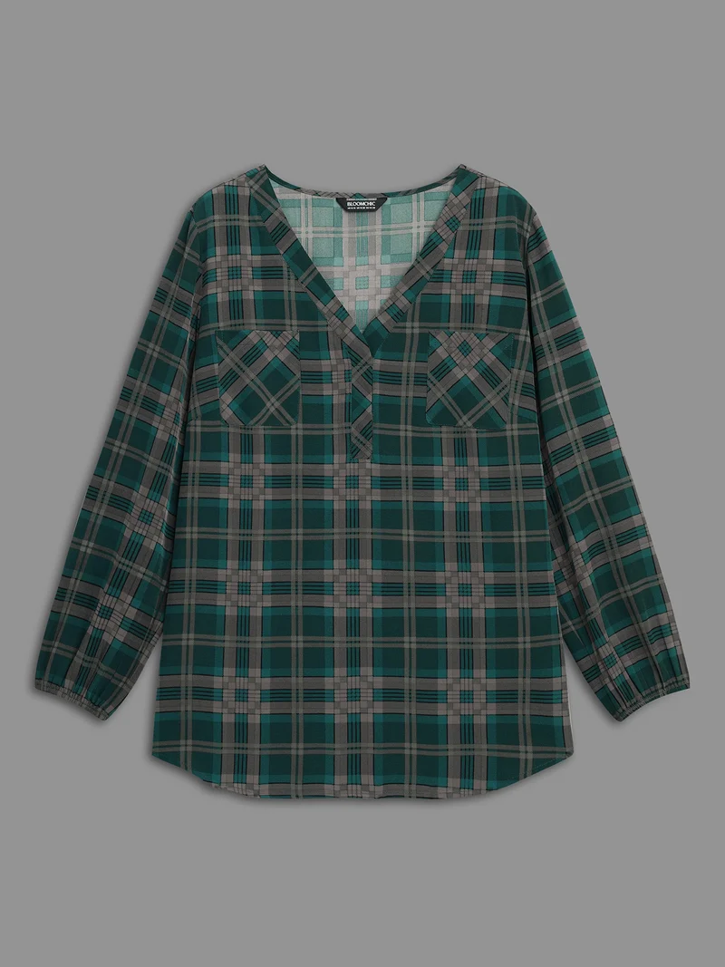 Plaid Pattern Chest Pocket Blouse
