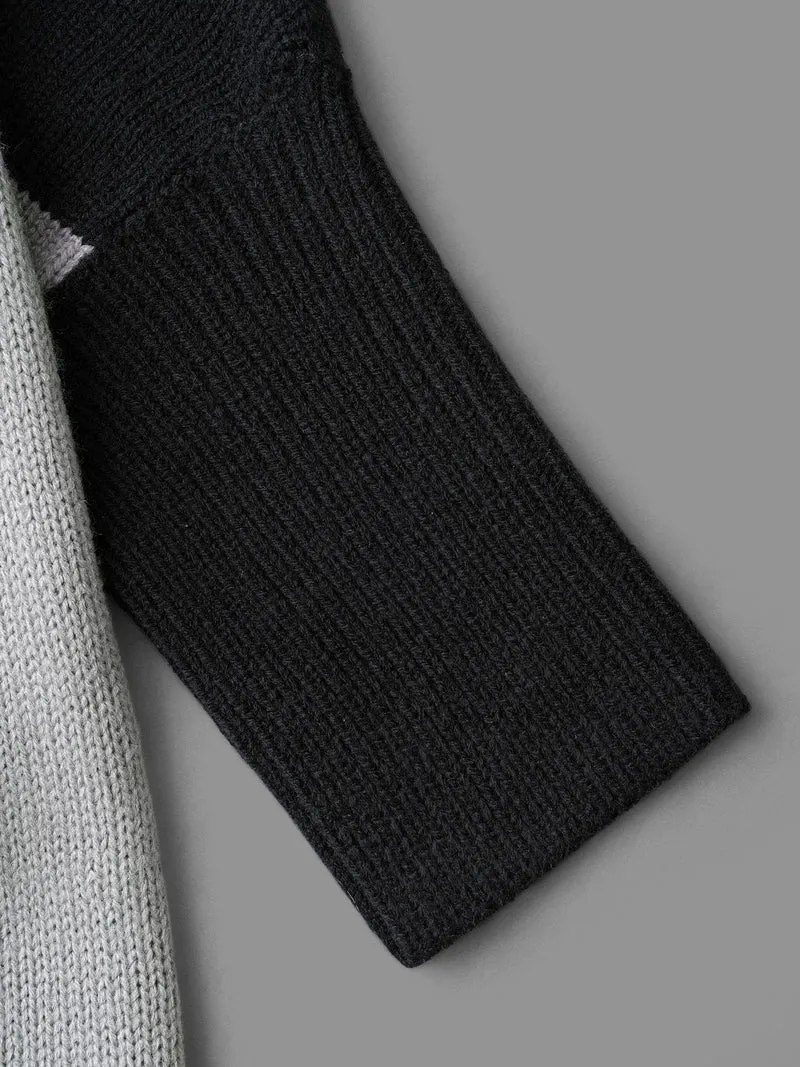 Curvy Ribbed Hem Color Block Knit Cardigan
