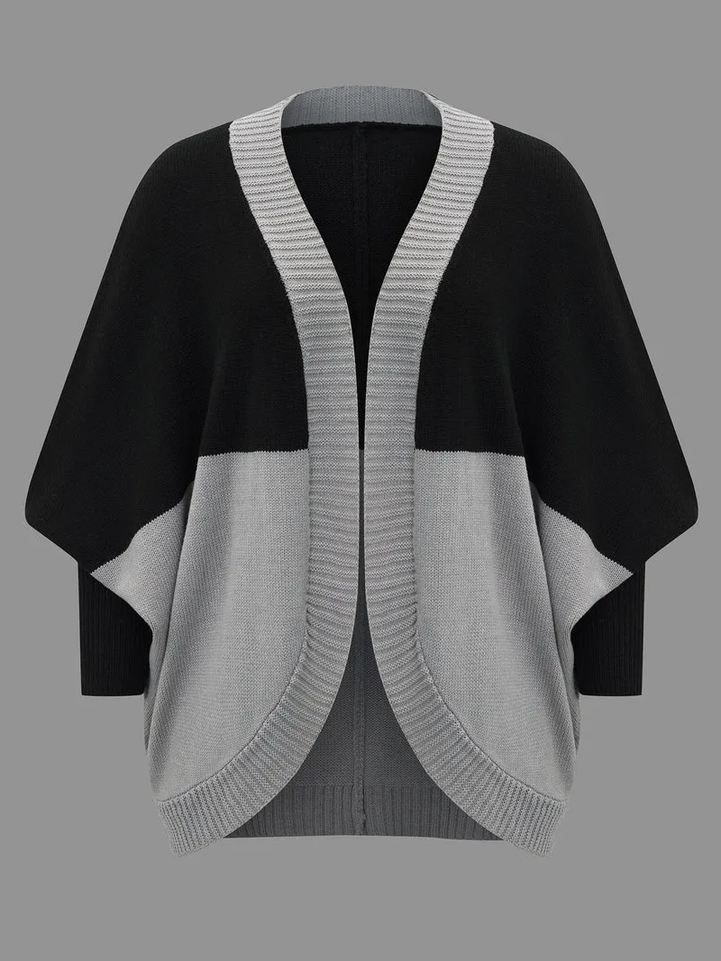 Curvy Ribbed Hem Color Block Knit Cardigan