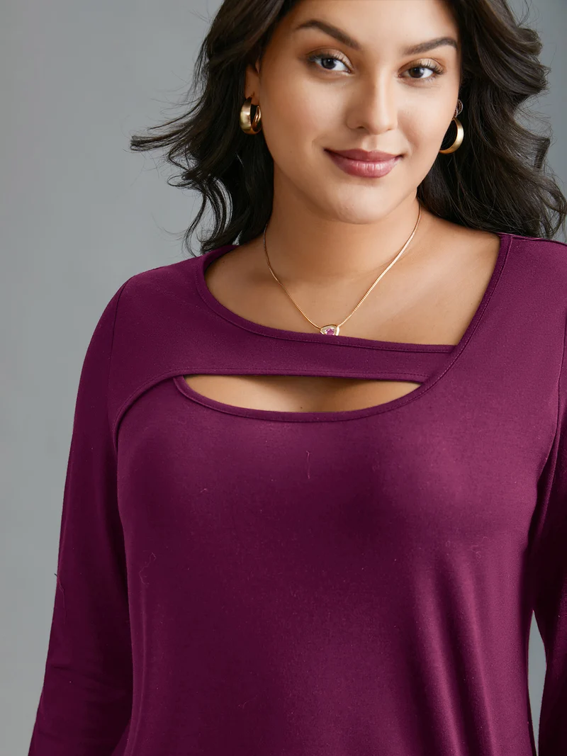 Asymmetrical Neckline Long Sleeve T-shirt