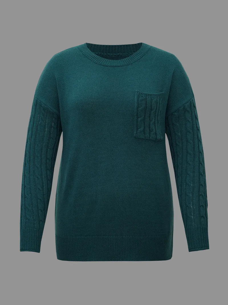 Cable Knit Sleeve Chest Pocket Pullover