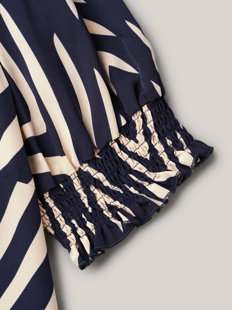 Geometric Print Ruffled Shirred Shirt