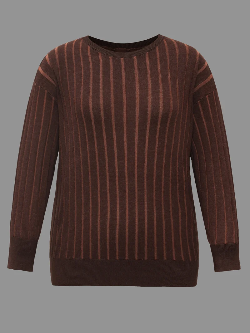 Textured Ribbed Hem Round Neck Pullover