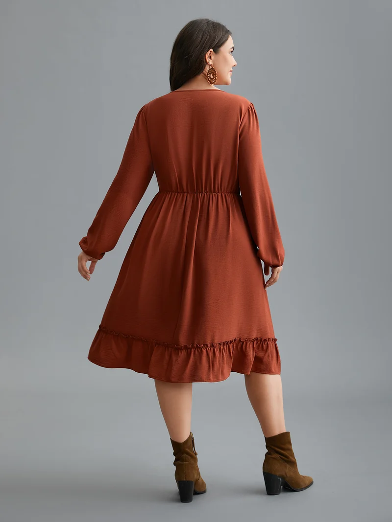 Plain Frill Trim Ruffle Layered Hem Dress