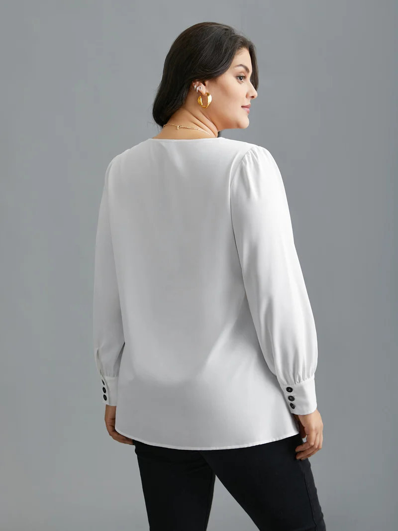 V-Neck Patchwork Contrast Blouse