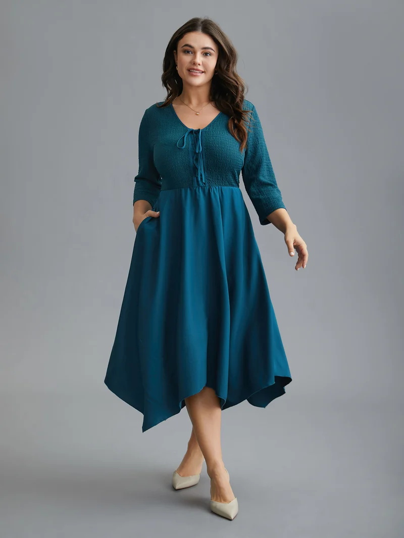 Adjustable Drawstring Asymmetrical Hem Textured Dress