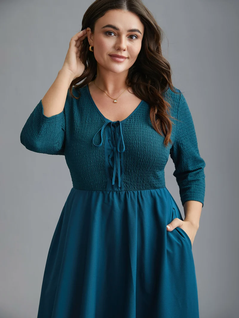 Adjustable Drawstring Asymmetrical Hem Textured Dress