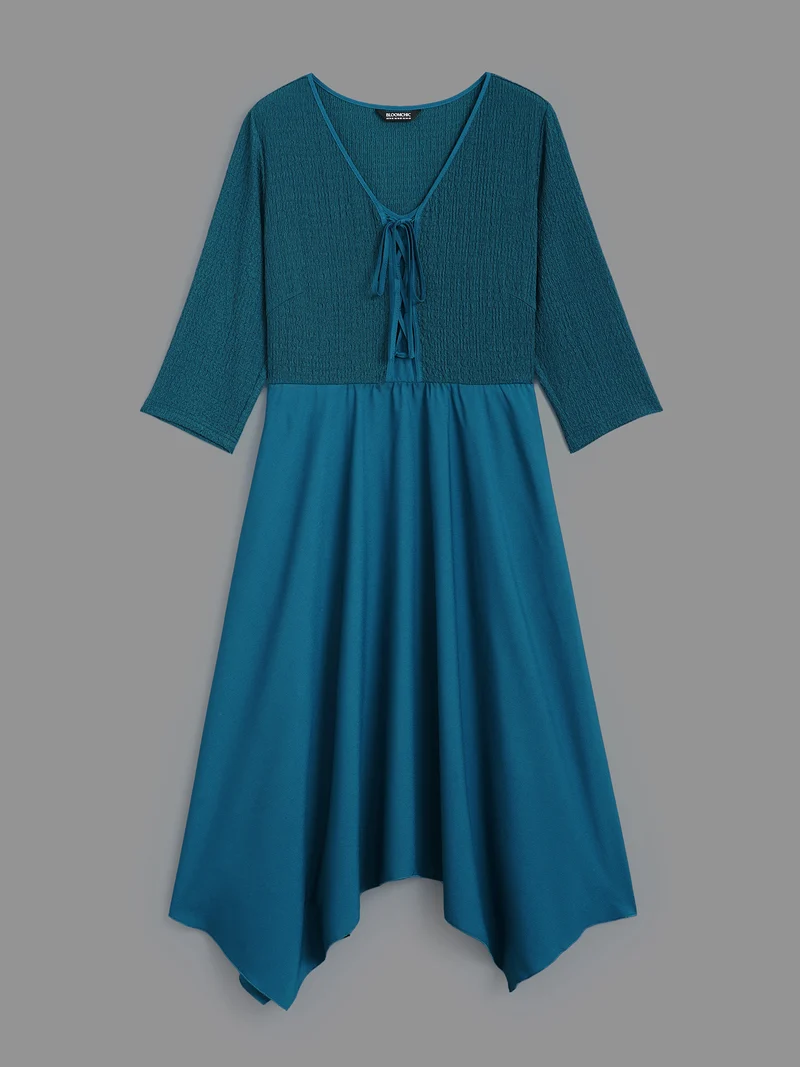 Adjustable Drawstring Asymmetrical Hem Textured Dress