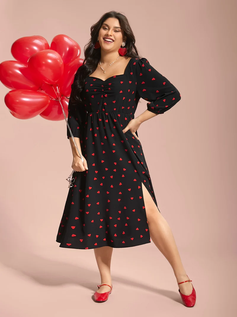 Sweetheart Neckline Side Slit Midi Dress