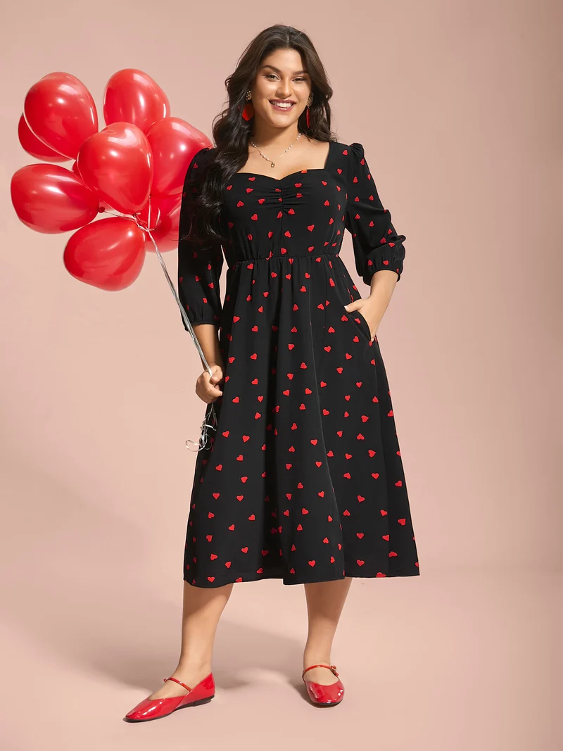 Sweetheart Neckline Side Slit Midi Dress