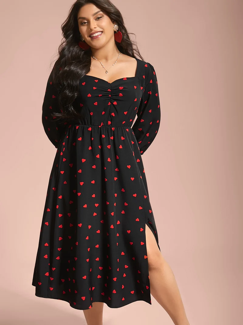 Sweetheart Neckline Side Slit Midi Dress