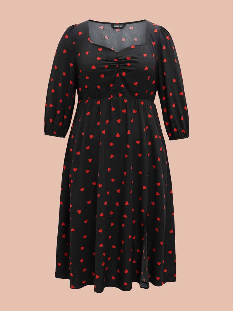 Sweetheart Neckline Side Slit Midi Dress