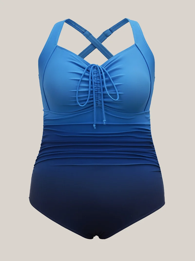 Gradient Adjustable Drawstring Ruched One-Piece Swimsuit