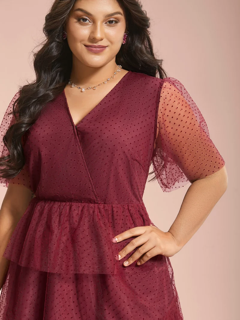 Polka Dot Sheer Mesh Tiered Dress