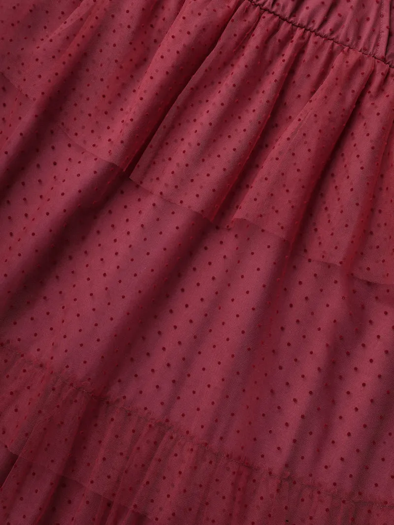 Polka Dot Sheer Mesh Tiered Dress